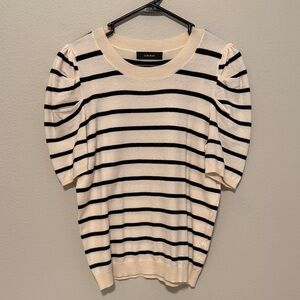 Elegant Cream and Black Striped Short Sleeve Top
